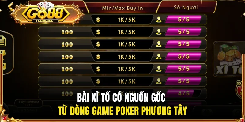Bài Xì Tố có nguồn gốc từ dòng game Poker phương Tây